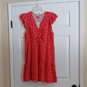 Universal Thread Red Floral V-Neck Dress Flutter Sleeve